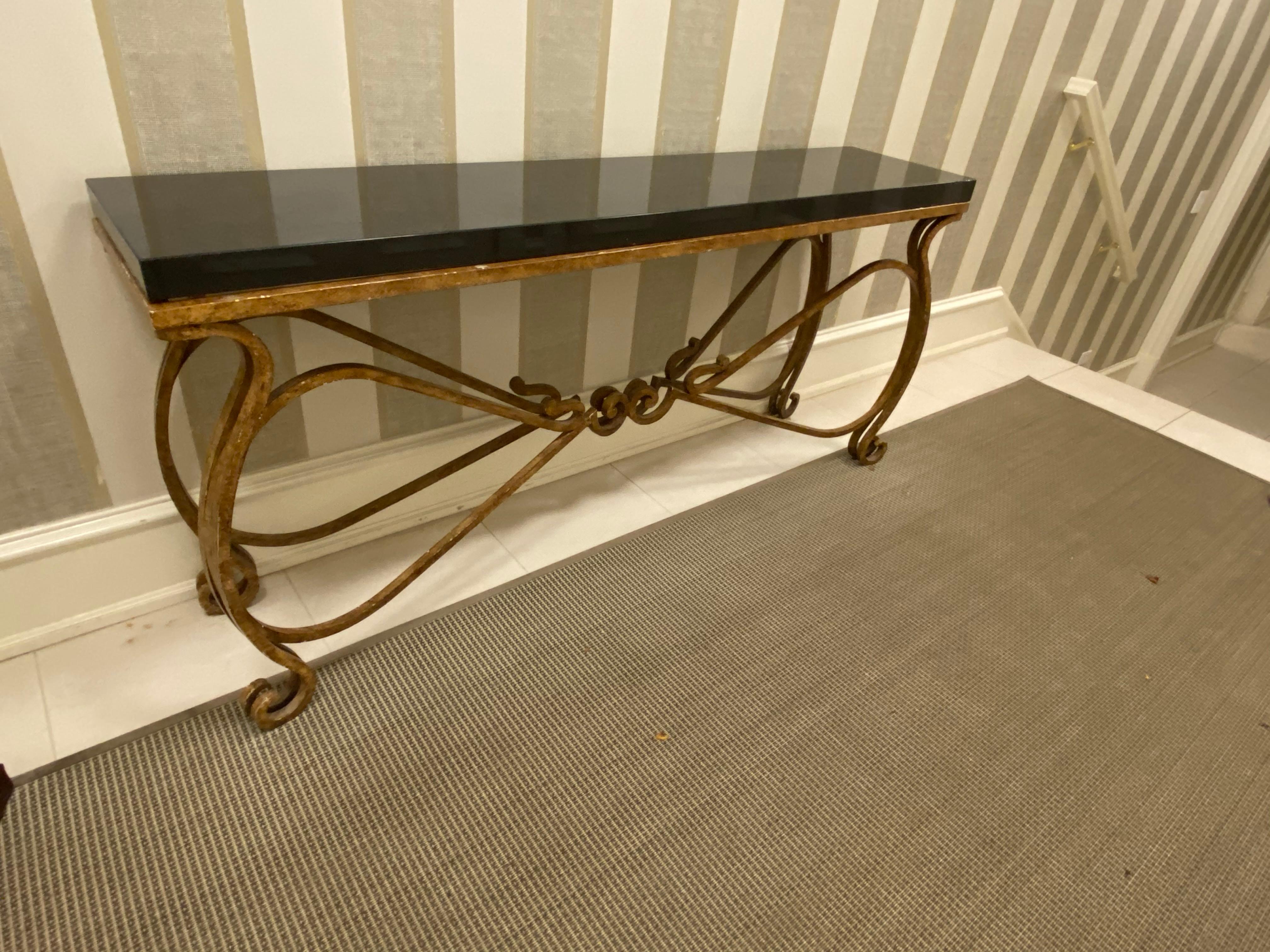 Black Granite and Iron Console or Sofa Table For Sale 1
