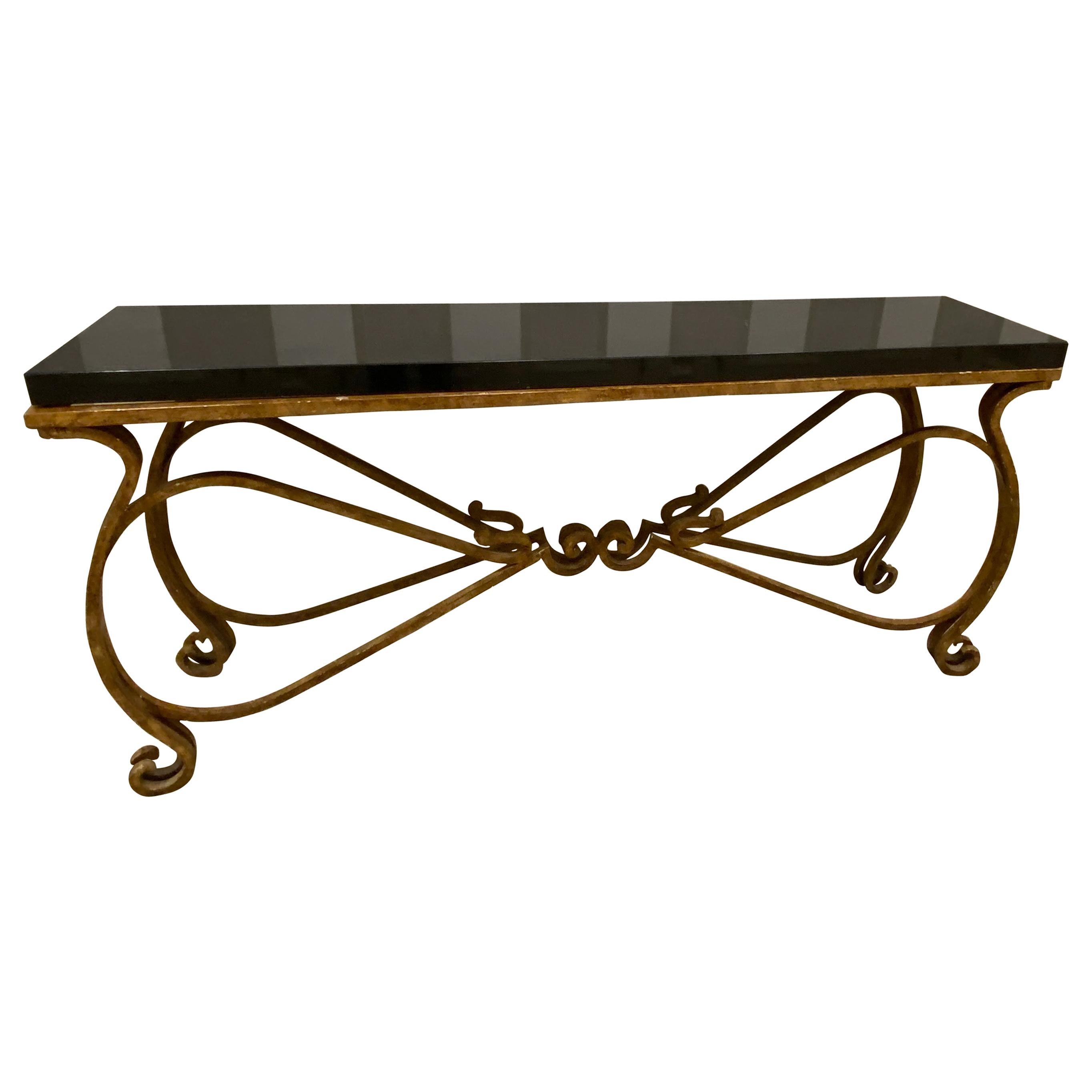 Black Granite and Iron Console or Sofa Table For Sale
