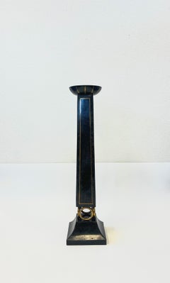 Black Granite & Brass Candle Holders by Maitland