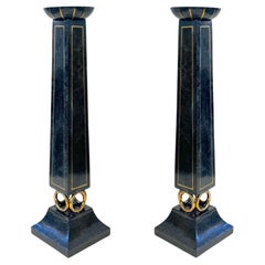 Black Granite & Brass Candle Holders by Maitland