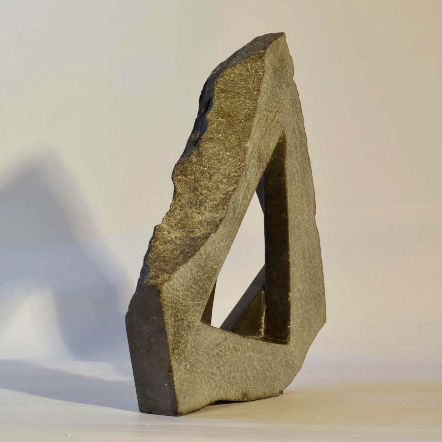 Hand-Carved Geometric Abstract Dutch Sculpture in Black Granite For Sale