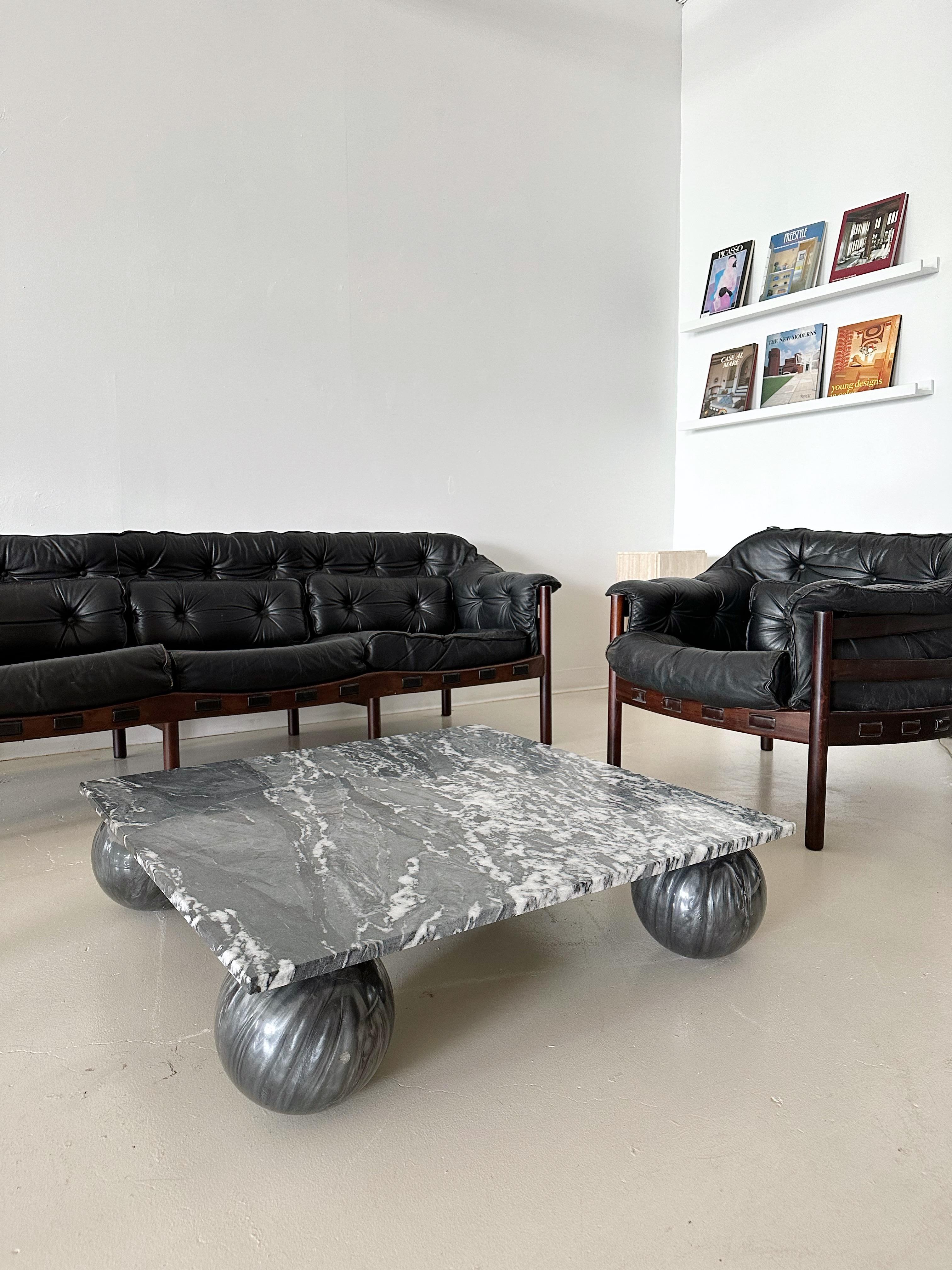 Black Granite Low Coffee Table with Sphere Base 6