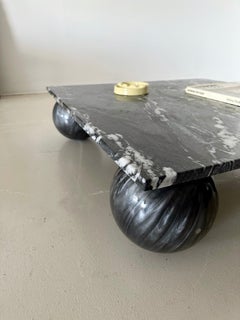 Black Granite Low Coffee Table with Sphere Base