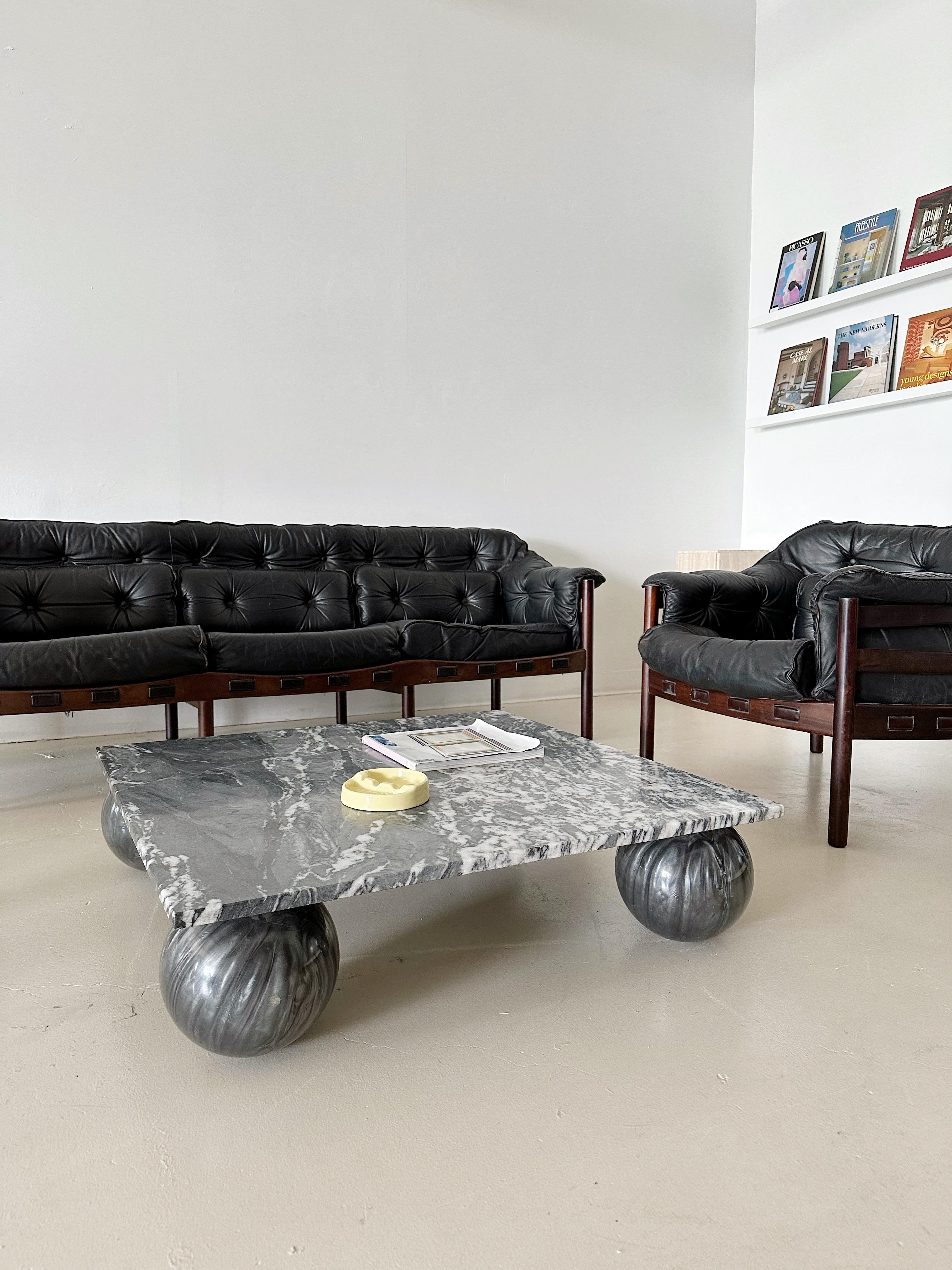 Black Granite Low Coffee Table with Sphere Base 1