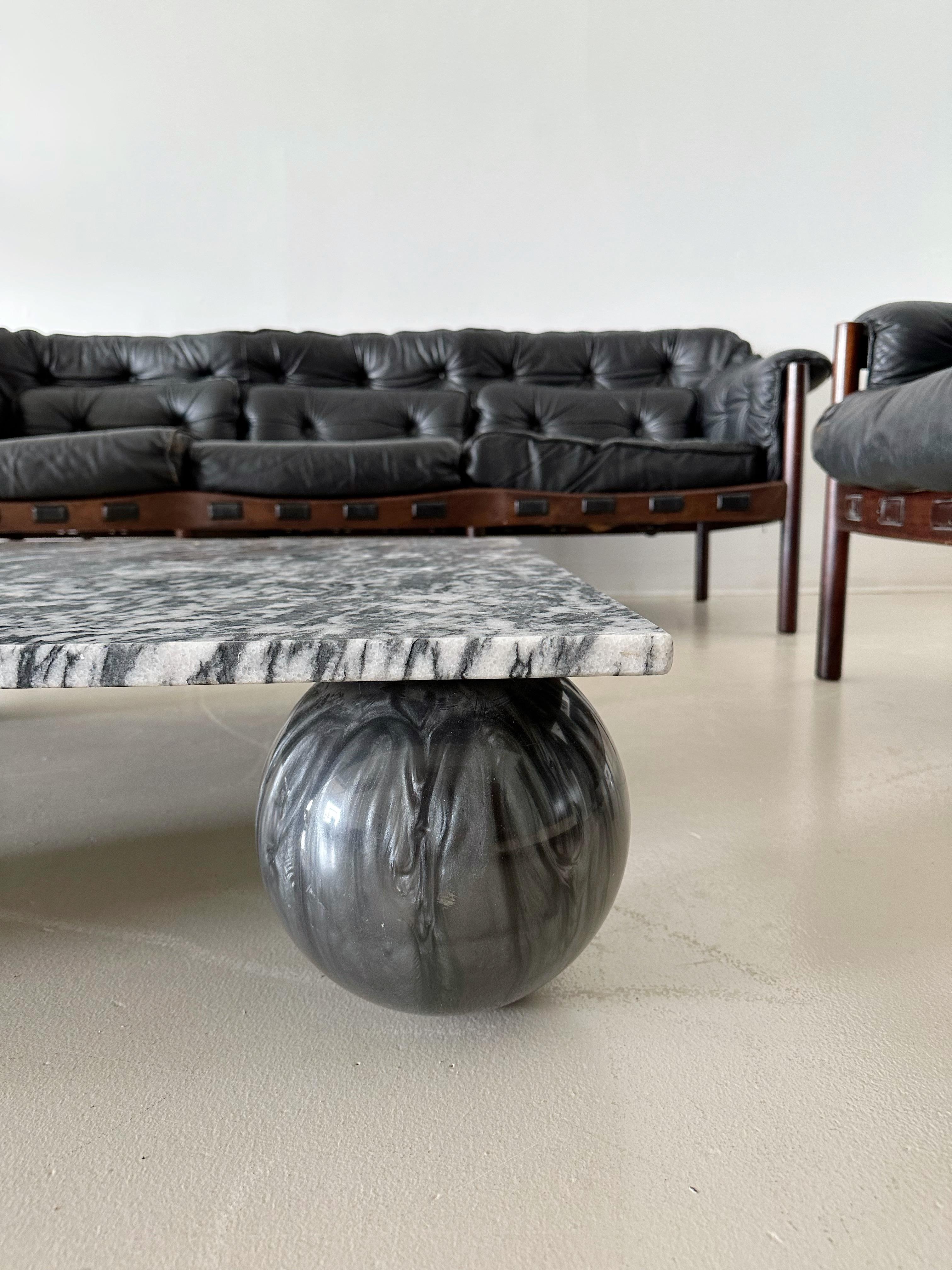 Black Granite Low Coffee Table with Sphere Base 4
