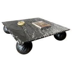 Black Granite Low Coffee Table with Sphere Base 