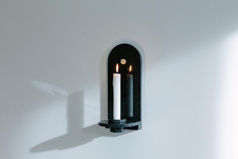 American Black Granite Stone Candle Sconce by Fort Standard, in Stock