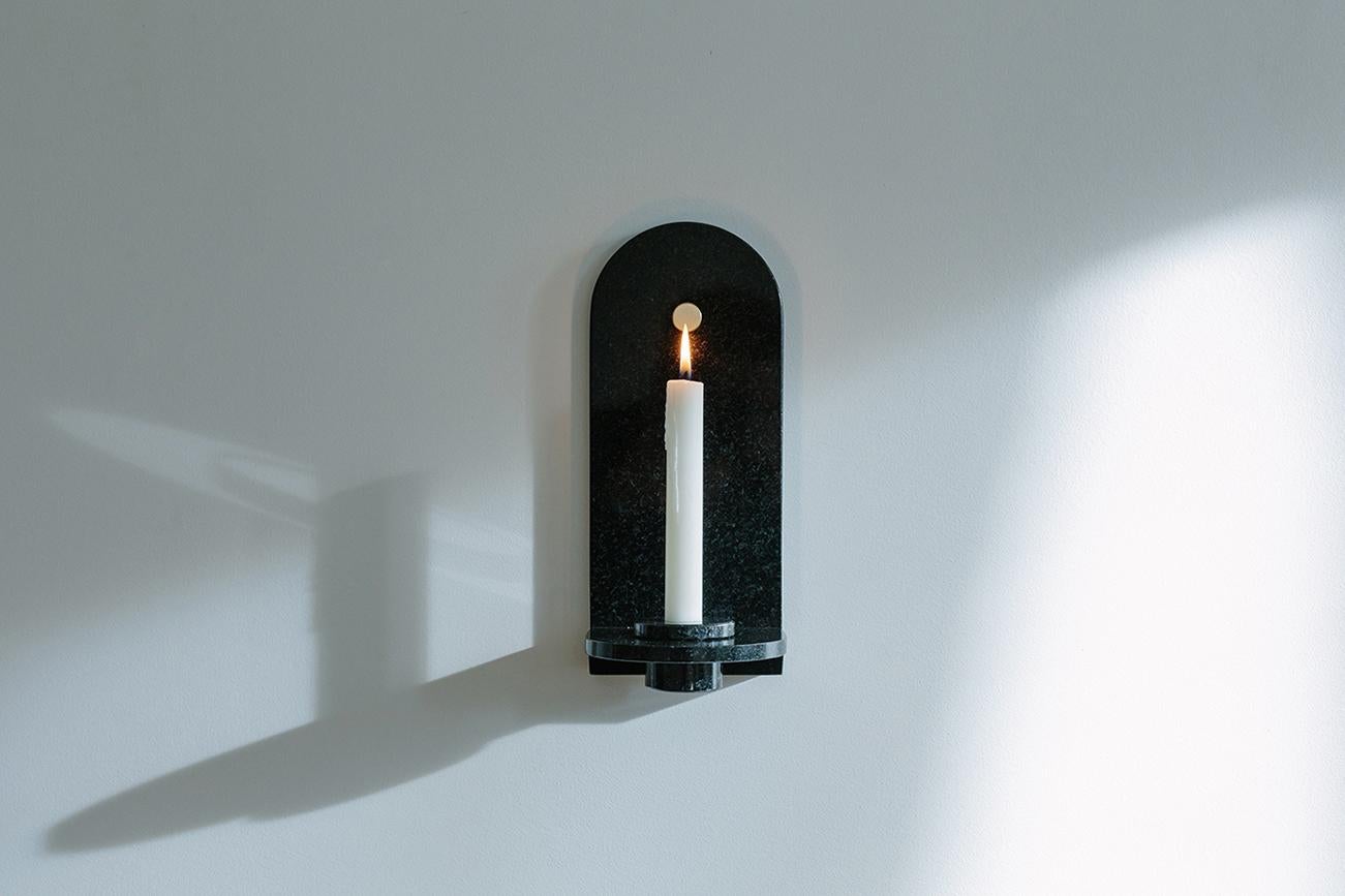 Black Granite Stone Candle Sconce by Fort Standard, in Stock In New Condition In Brooklyn, NY