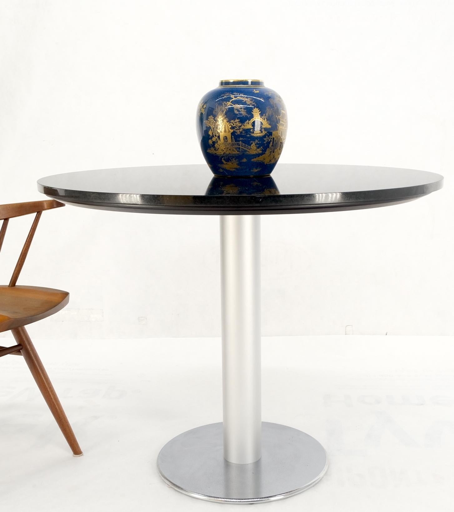 Black Granite Top Crome Pedestal Base Round Dining Table Mid Century Modern MINT For Sale 8