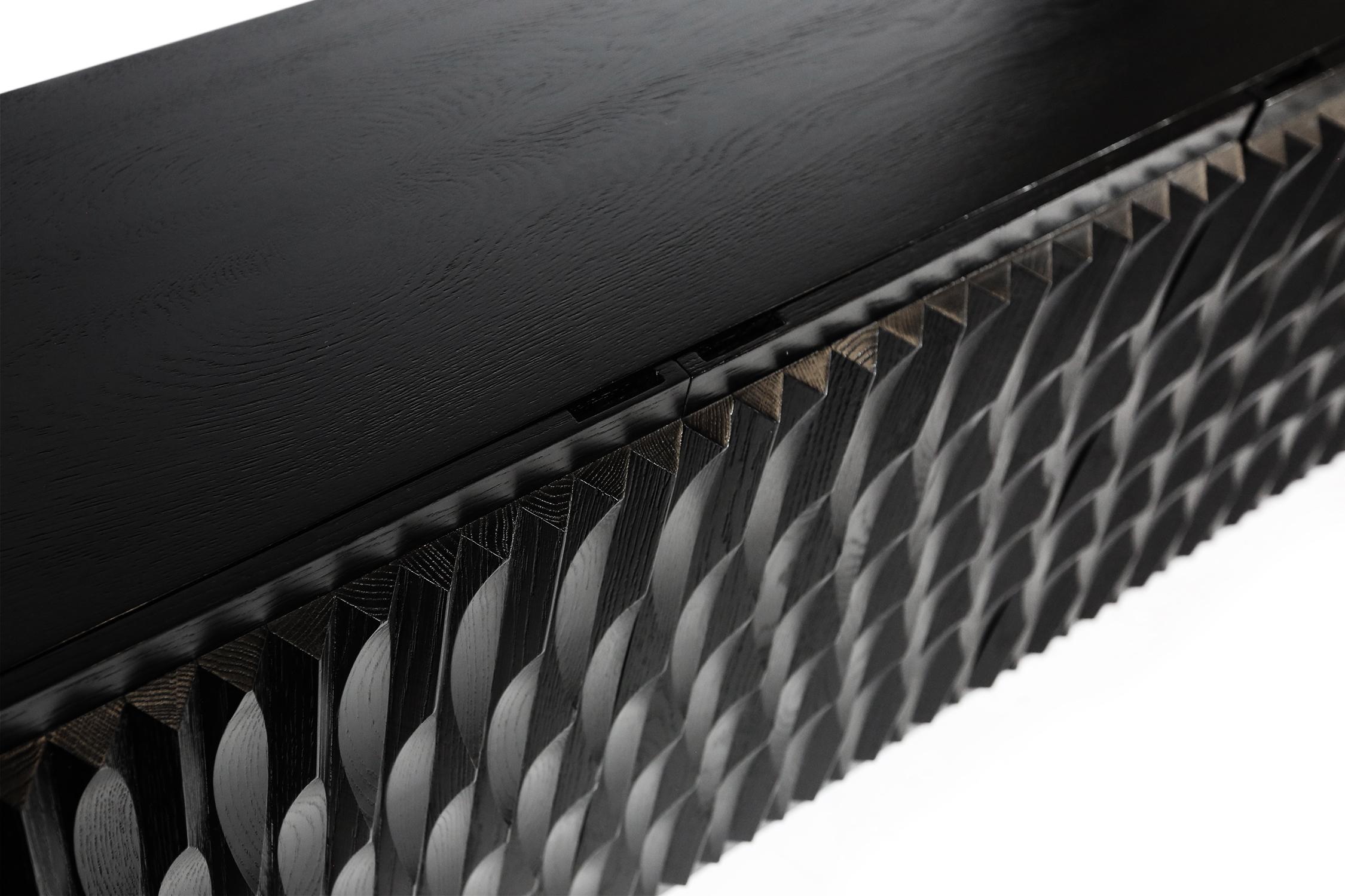 Ebanizzato Credenza nera grafica brutalista di De Coene, Belgio, anni '70