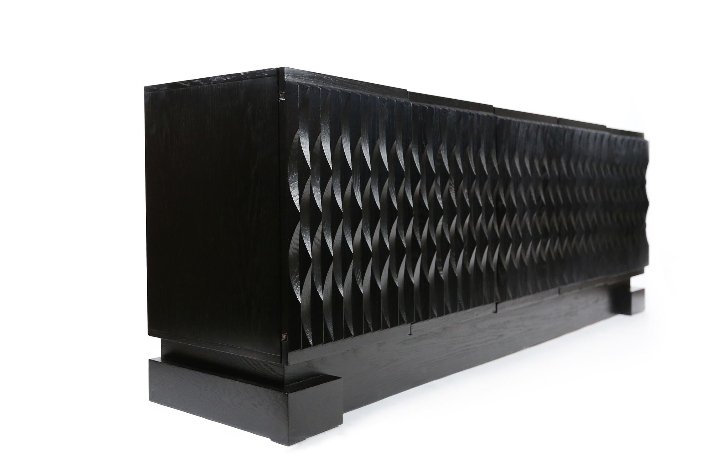 Fine XX secolo Credenza nera grafica brutalista di De Coene, Belgio, anni '70