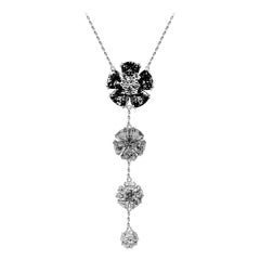 Black & Gray Spinel and White Topaz Graduated Blossom Stone Lariat Necklace