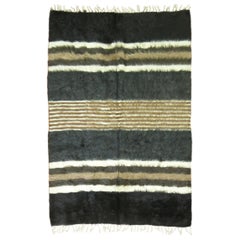 Black Gray Brown Ivory Plush Organic Vintage Mohair Wool Rug