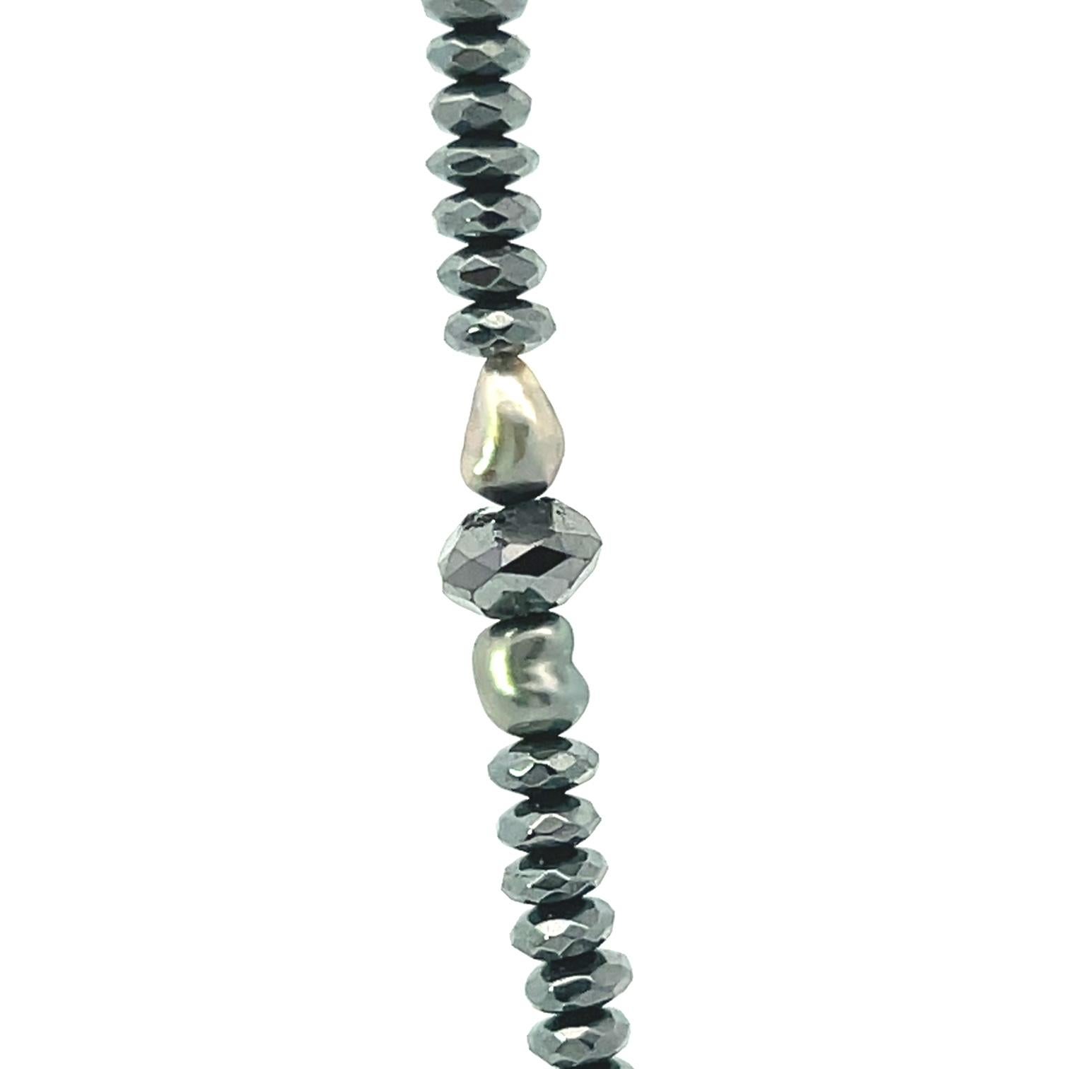 Perle di diamante grigio nero Perle di ematite Keshi Teschi Collana in argento sterling in vendita 2
