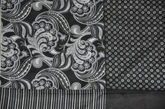 Black & Gray "Four Frame" Silk Handkerchief with Hand-Rolled Edges