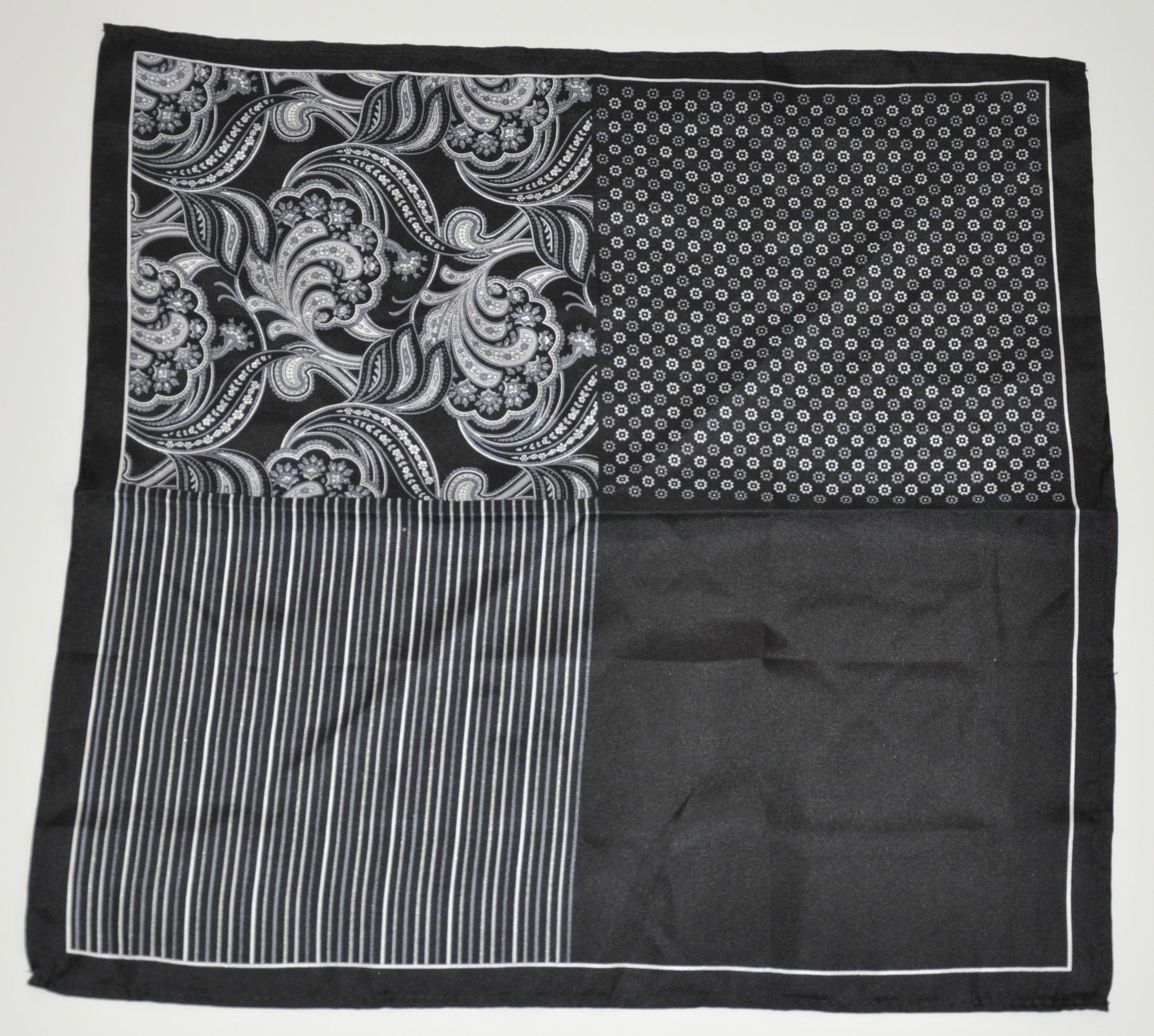 Schwarzes & graues „Four Frame“ Seidenhandtaschentuch mit handgerollten Rändern in Schwarz & Grau im Angebot 2