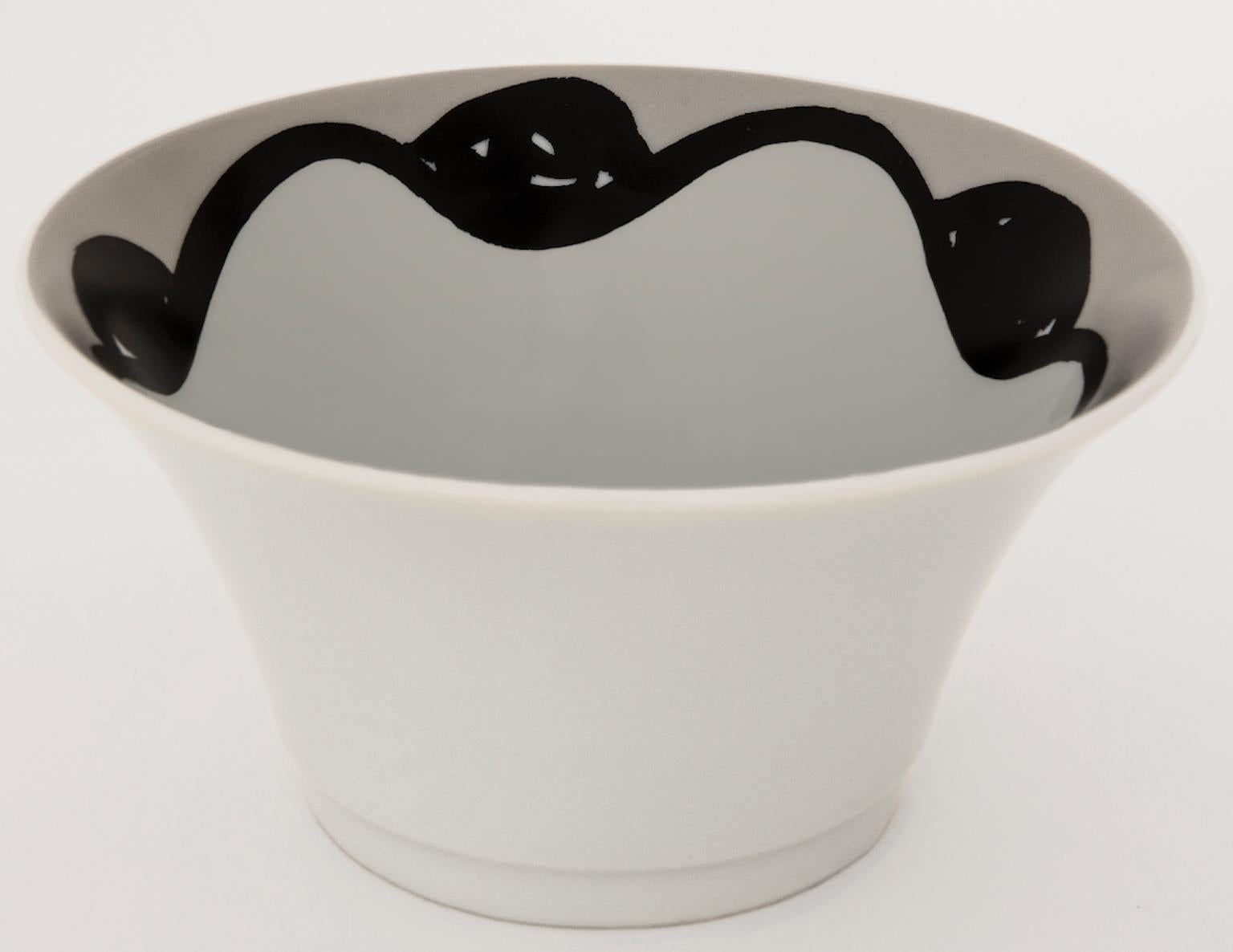 Schwarz-graues französisches Limoges-Porzellan-Essteller, Teller und Schale aus 4-teiligem Porzellan im Angebot 1