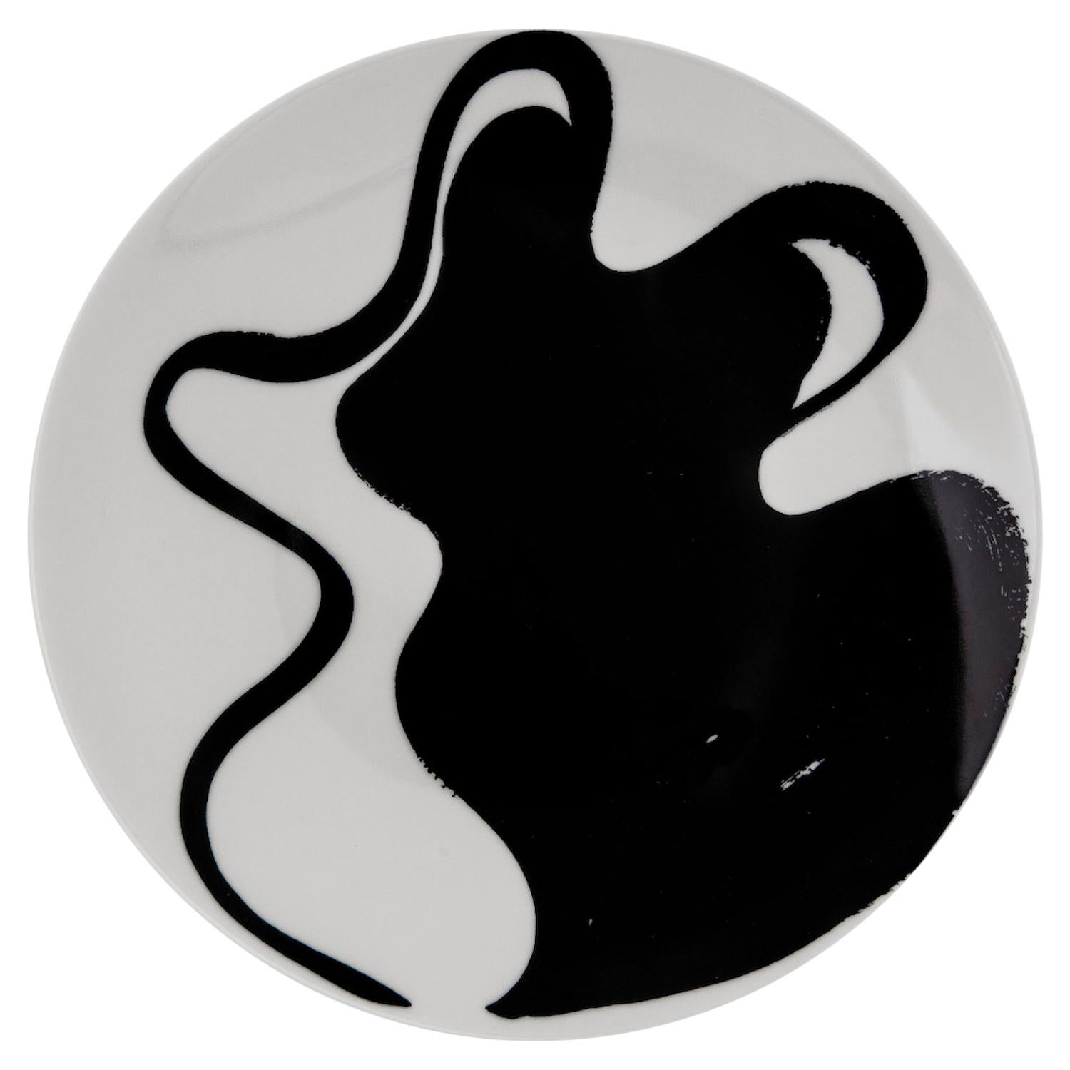 Black Gray French Limoges Porcelain Dessert Plates, Exclusive Edition in Stock For Sale