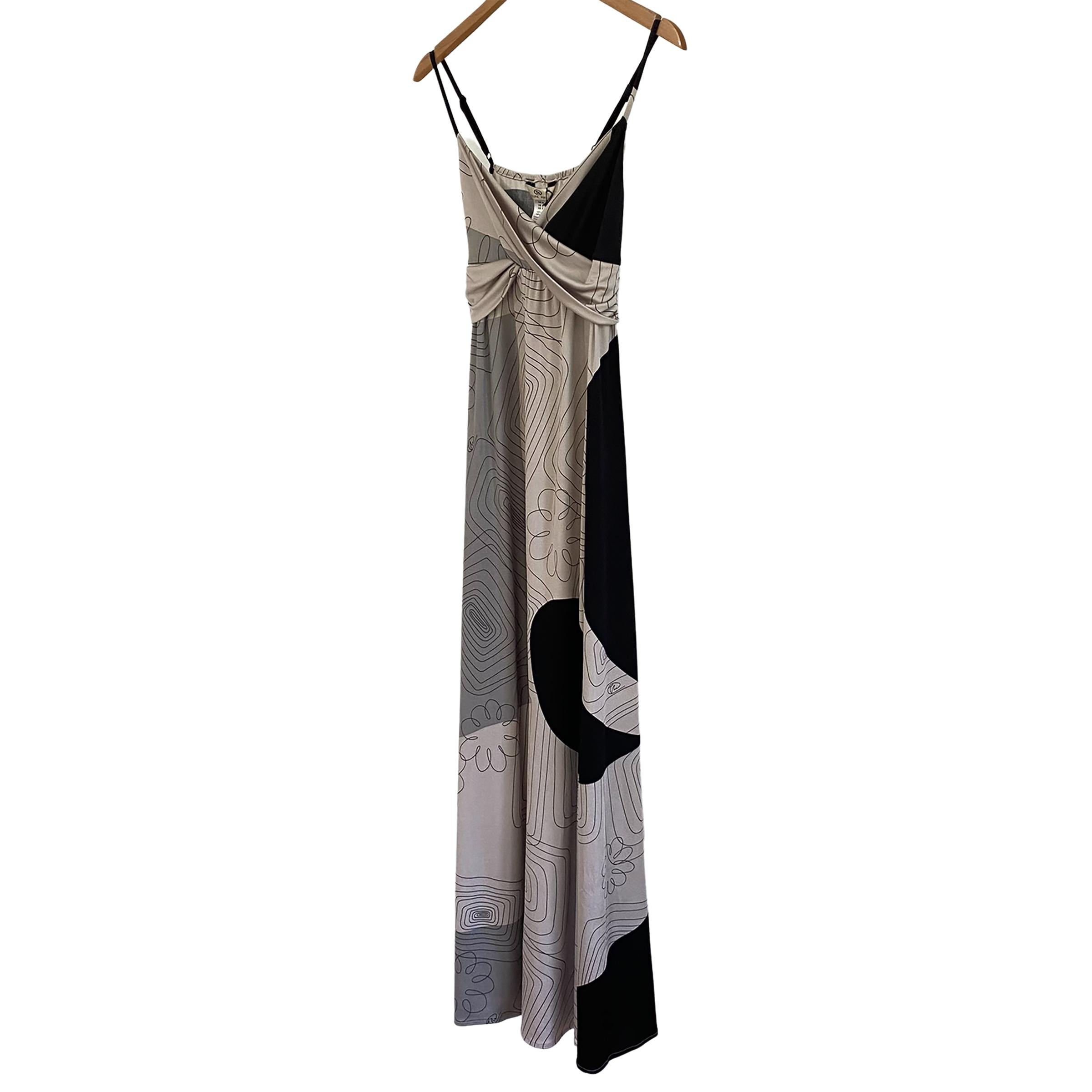 Black gray scribble print FLORA KUNG silk jersey boho maxi dress NWT For Sale 1