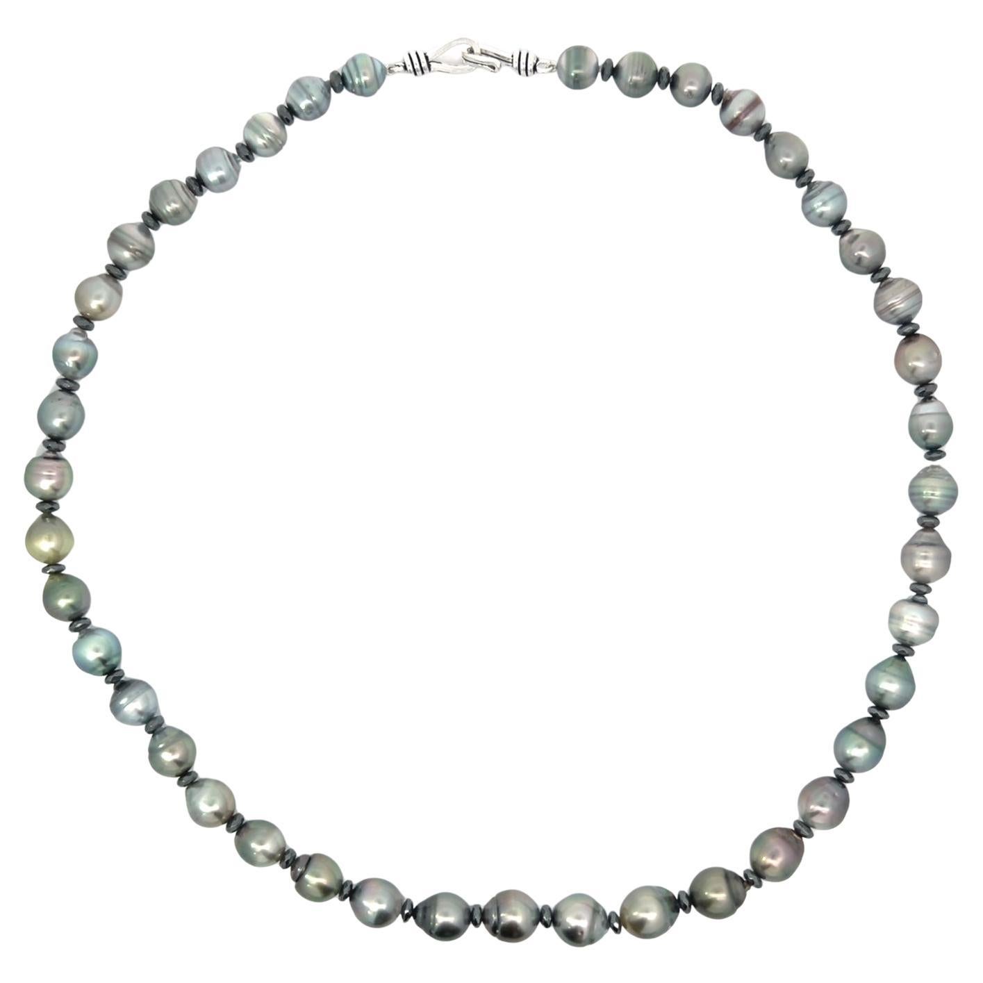 Black/Gray Tahitian Baroque Pearls Hematite Necklace
