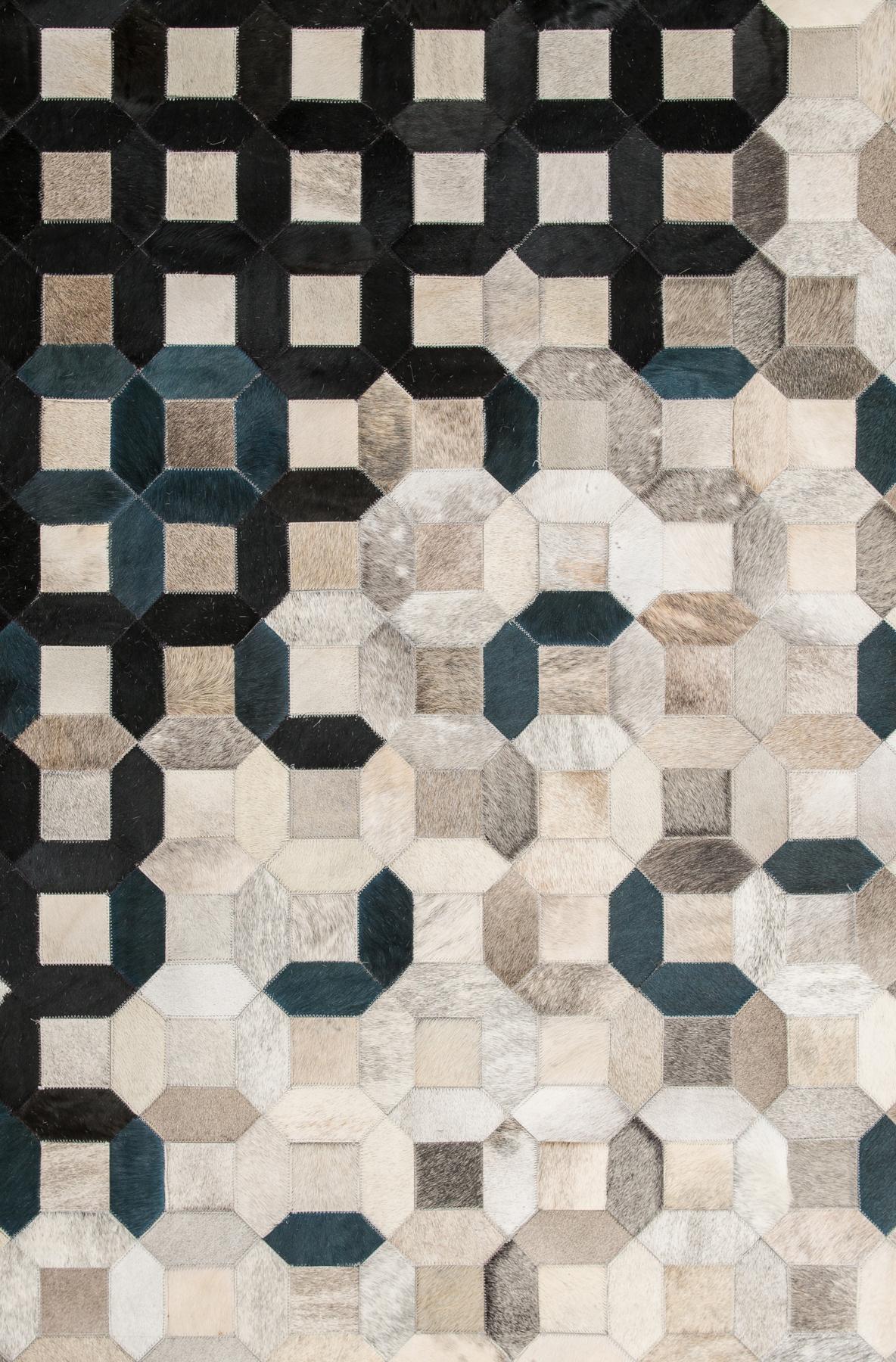 Negro, gris teselado Alfombra de piel de vaca enrejada X-Grande Siglo XXI y contemporáneo en venta
