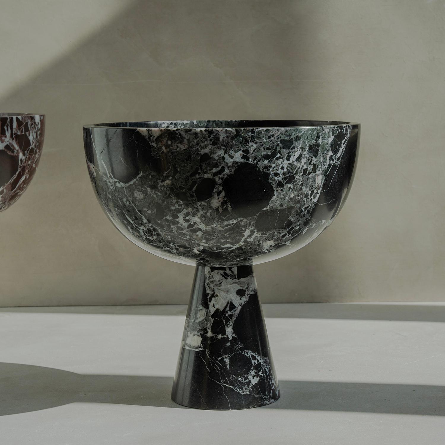Modern Black Green Marble Pedestal Bowl XL For Sale