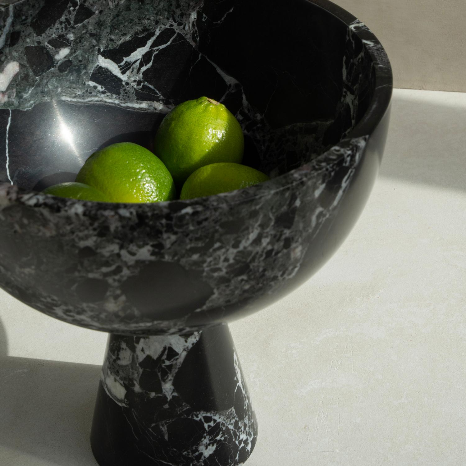 Dutch Black Green Marble Pedestal Bowl XL For Sale