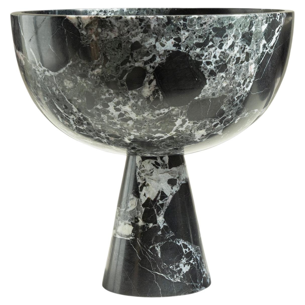Black Green Marble Pedestal Bowl XL For Sale