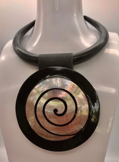 Black /Green Mother of Pearl  Pendant &Earrings Black Chocker by Sylvia Gottwald