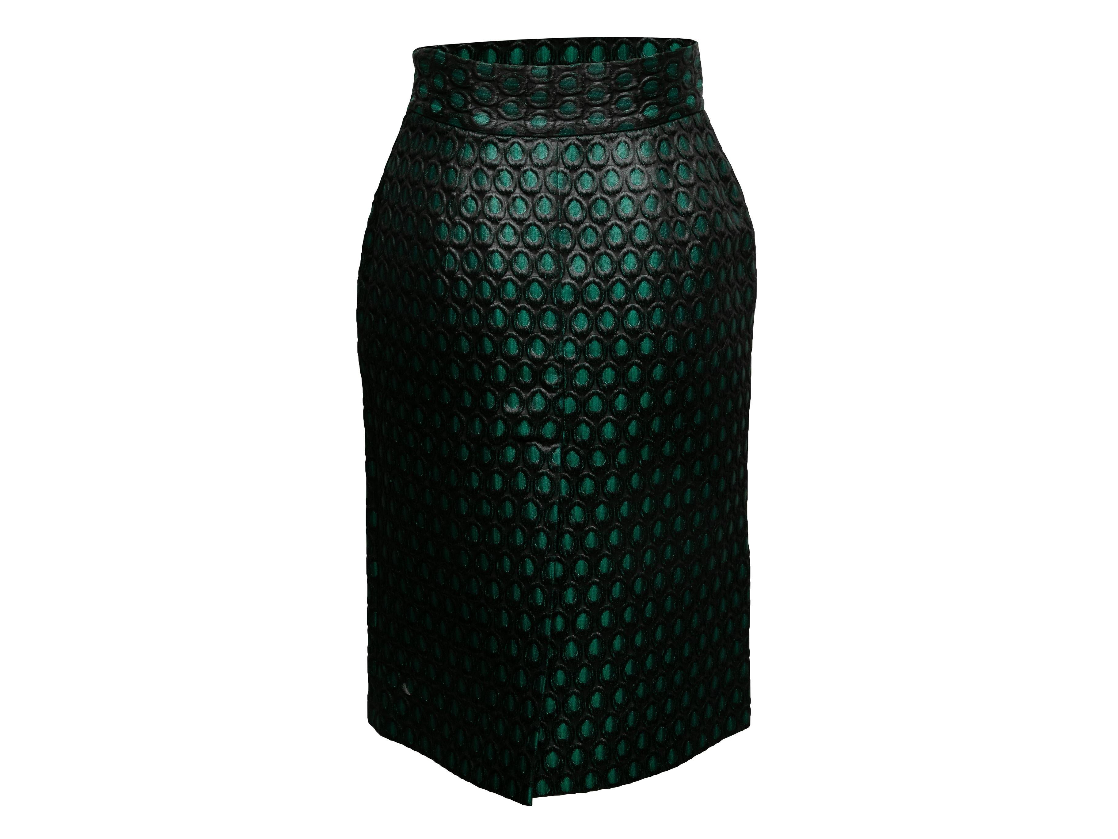 Black & Green Prada Jacquard Pencil Skirt Size IT 40 In Good Condition For Sale In New York, NY