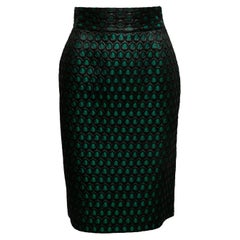 Gonna a tubino in jacquard nera e verde di Prada Taglia IT 40