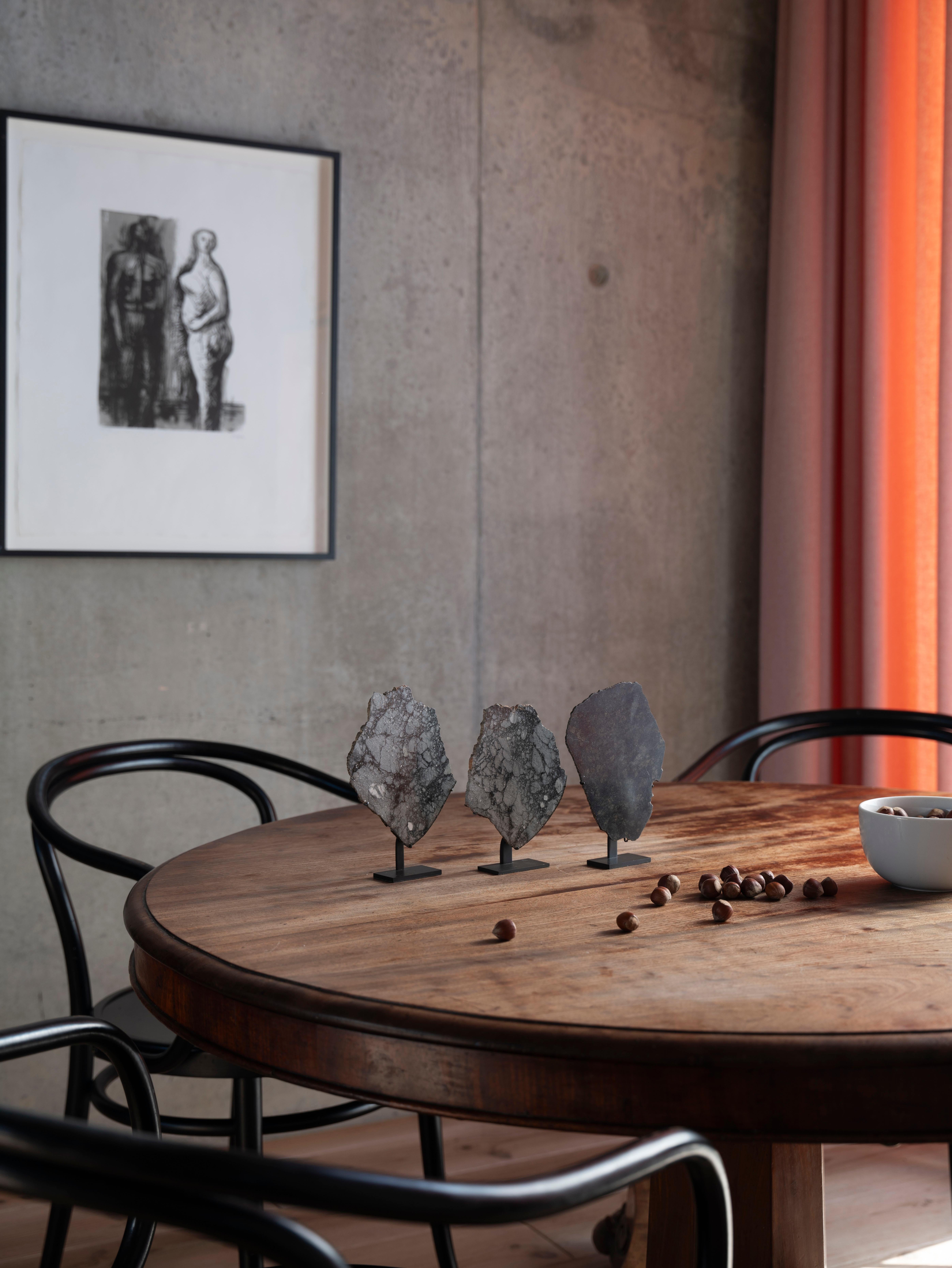 Questa straordinaria fetta di meteorite è perfettamente lucidata per rivelare l'ipnotico interno cristallino verde-nero unico della superficie marziana. Questo esemplare appartiene alla rara classe delle shergottiti lherzolitiche, un tipo di roccia