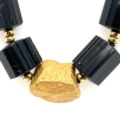 Black/green Tourmaline and Gold Bead Chunky Necklace