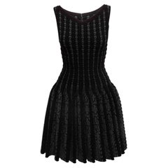 Black & Grey Alaia Fit & Flare Virgin Wool-Blend Sleeveless Dress Size FR 38