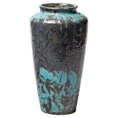 Black, grey and blue glazed ceramic vase by Eugène Lion, circa 1920.