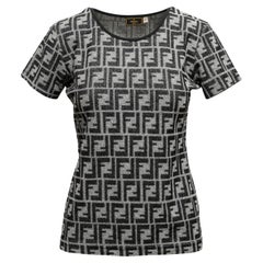 Schwarz & Grau Fendi Zucca Gemusterte Kurzarm Top Größe IT 44