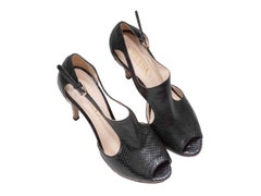 Black & Grey Prada Snakeskin Peep-Toe Heels Size 37.5