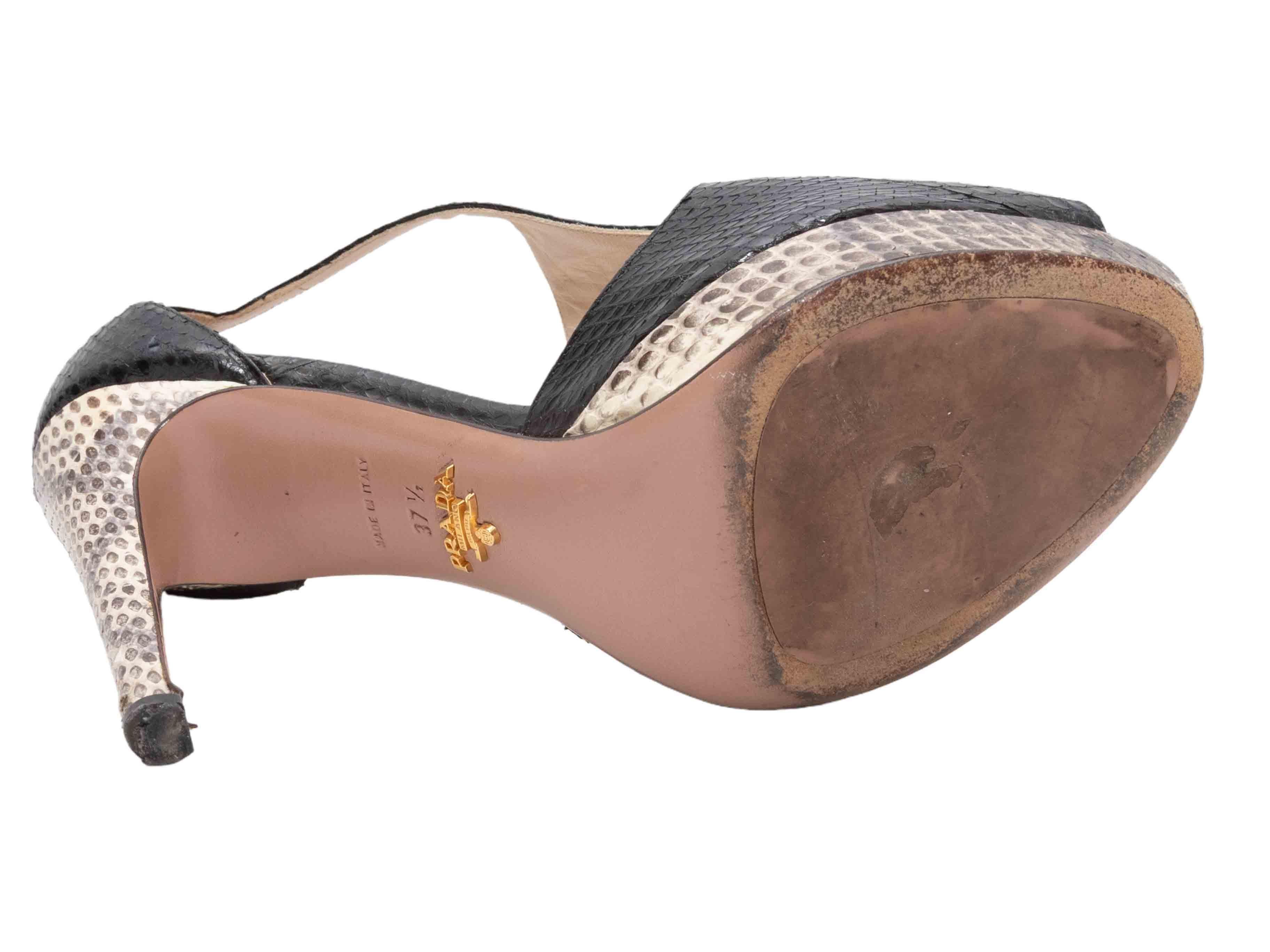 Schwarz & Grau Prada Schlangenhaut Peep-Toe Heels Größe 37.5 im Angebot 1