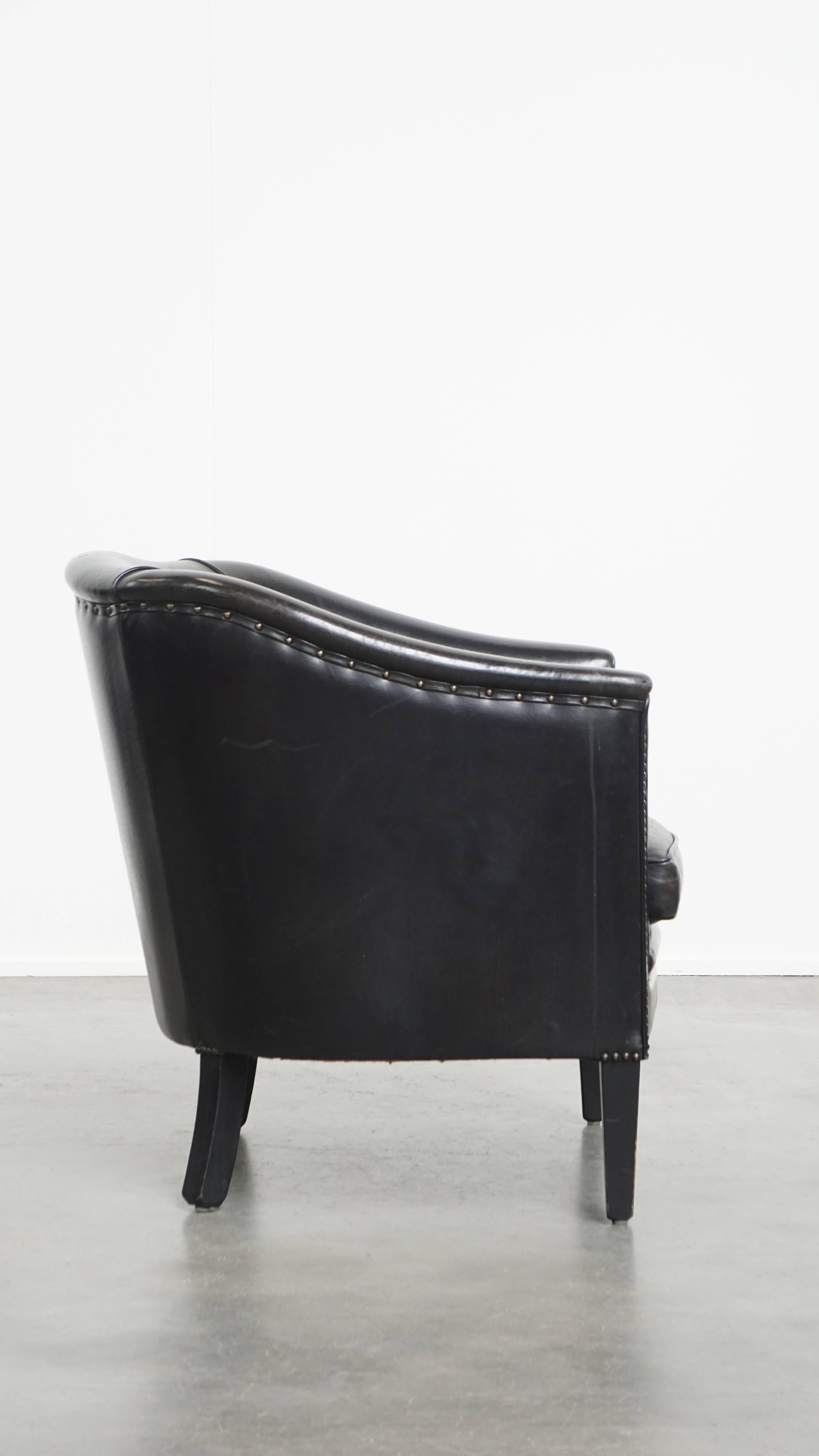 Sillón club de piel de oveja negra/gris Romano clásico en venta
