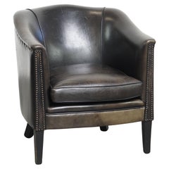 Black/grey sheepskin leather club chair