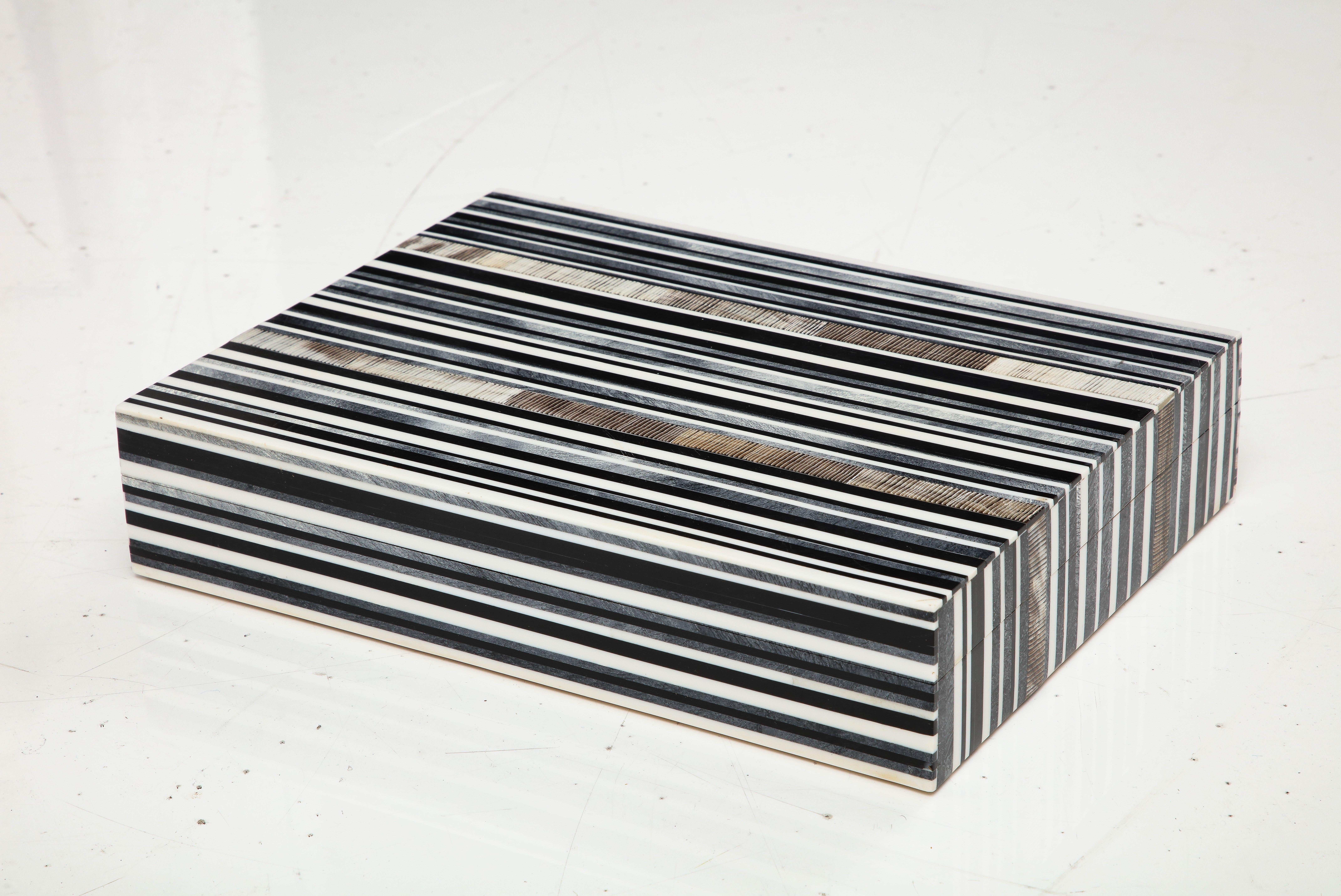 Modern Black, Grey Striped Bone Keepsake Box For Sale
