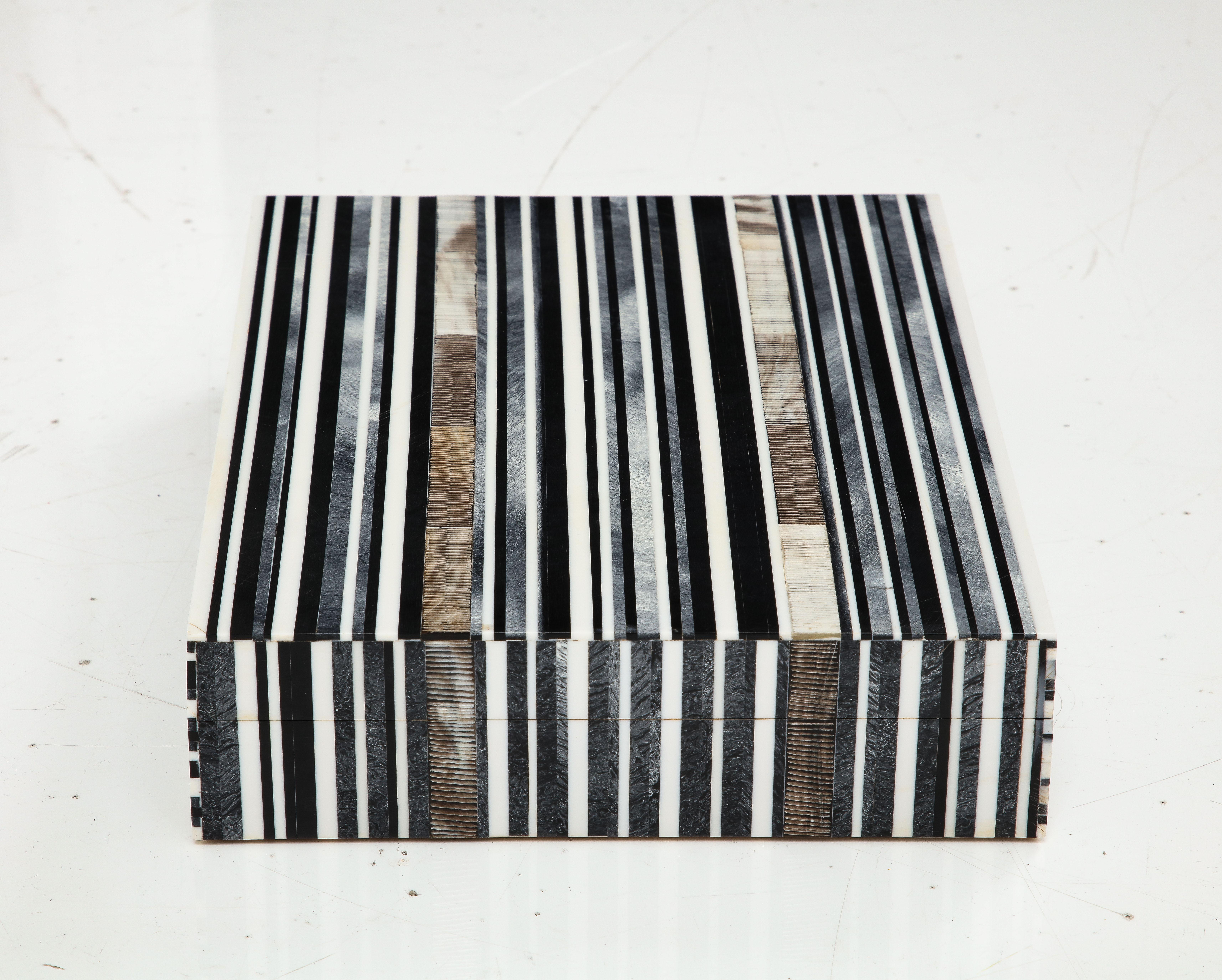 Black, Grey Striped Bone Keepsake Box In New Condition For Sale In New York, NY