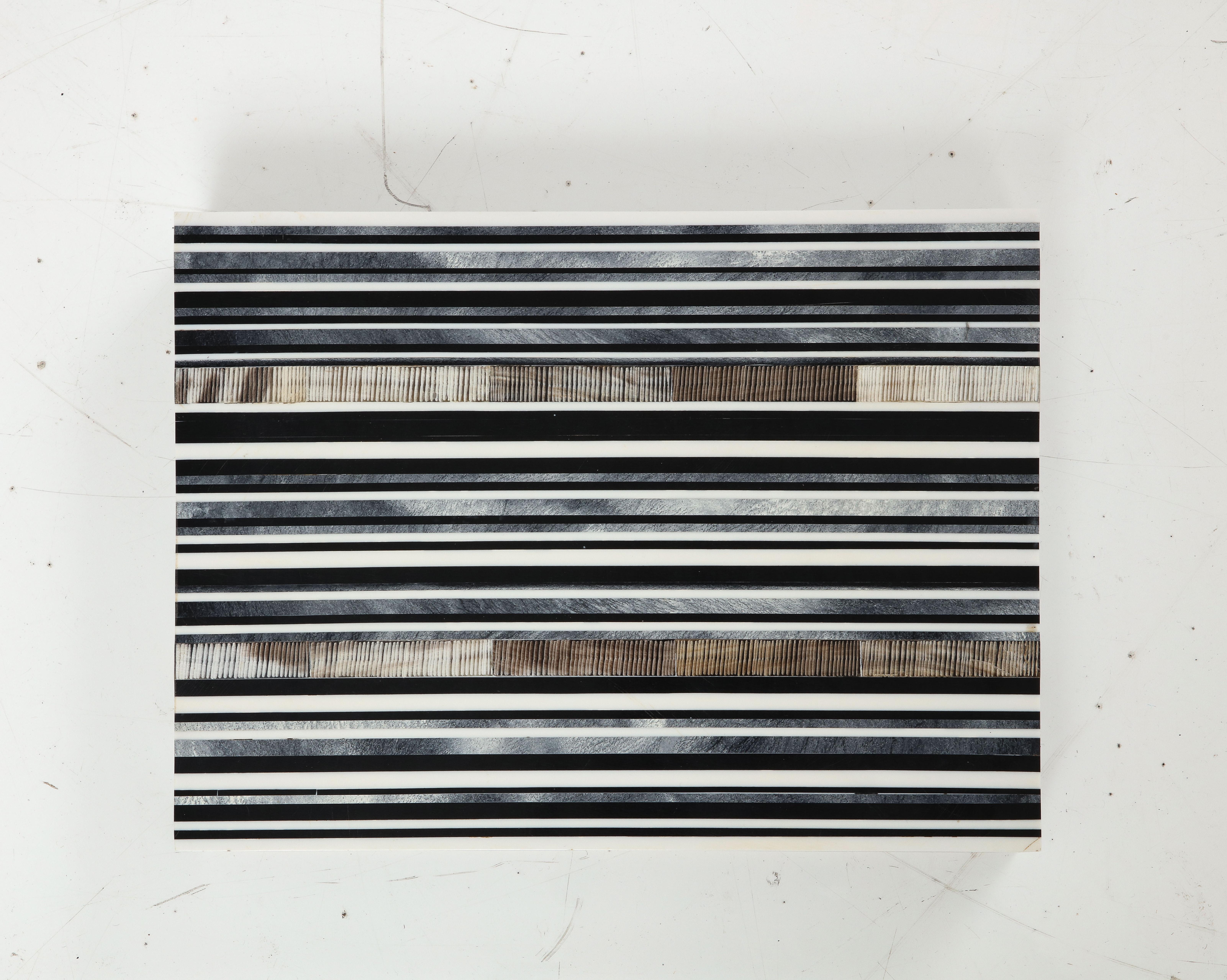 Contemporary Black, Grey Striped Bone Keepsake Box For Sale