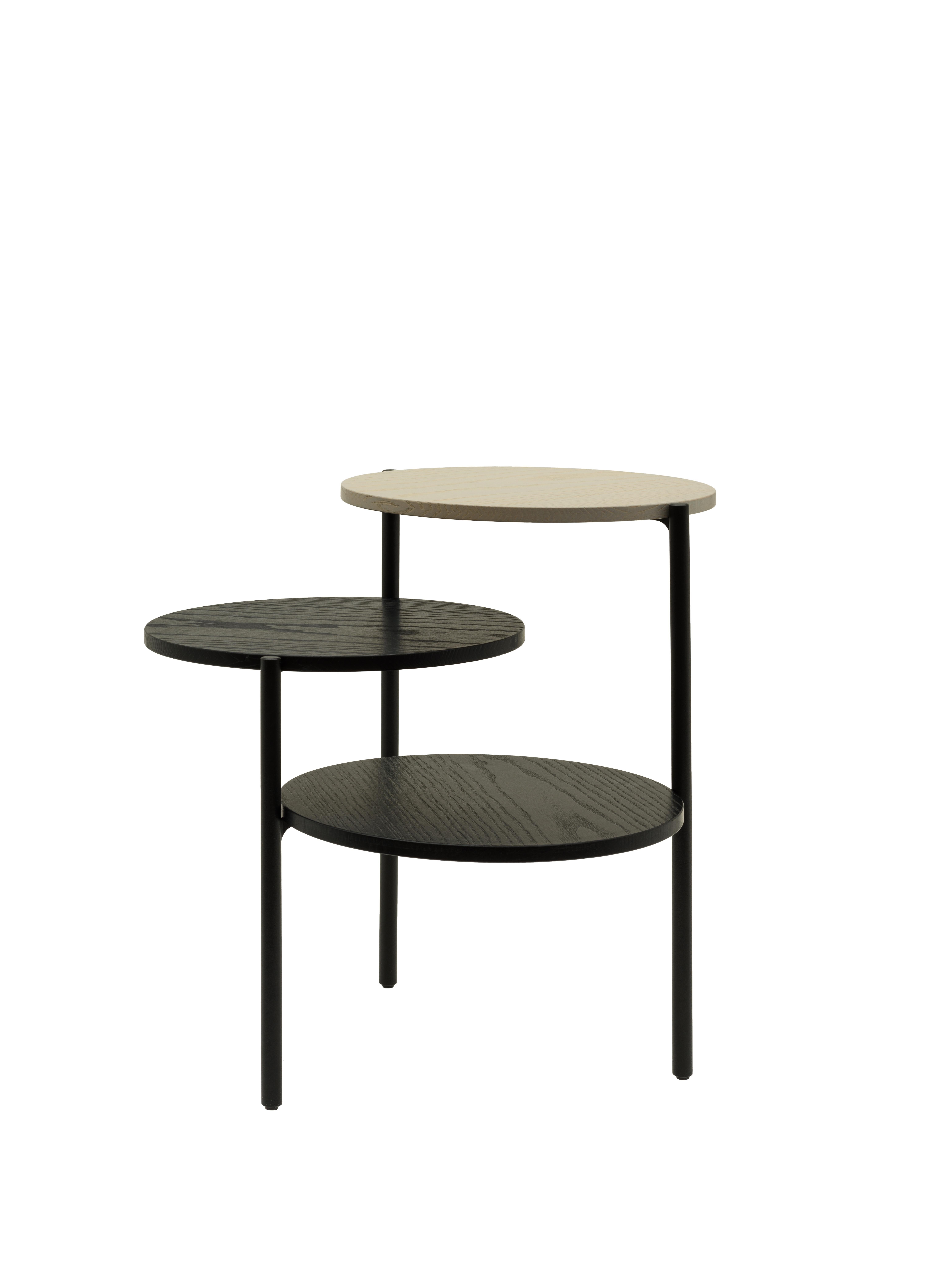Black & Grey triplo table by Mason Editions
Dimensions: 54 × 54 × 52.5 cm
Materials: iron, ash
Colours: total black, total blue, total light grey, blue + coral, black + light grey, light grey + pumpkin

This side table is based on the concept of