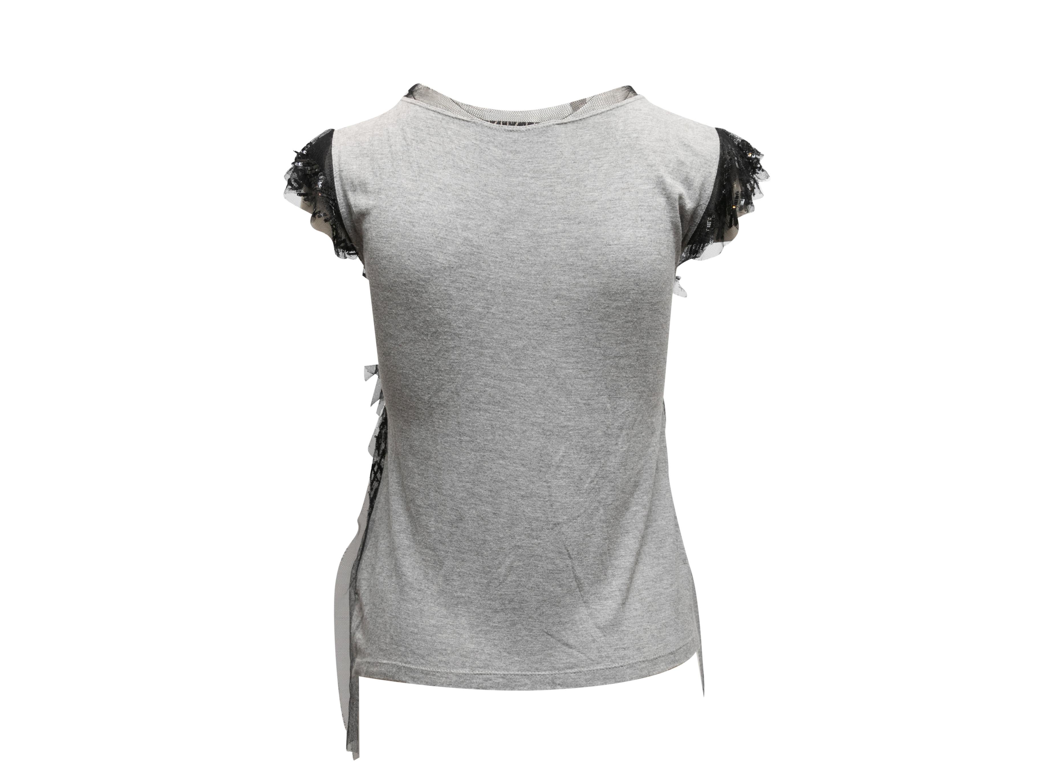 Women's Black & Grey Valentino T-Shirt Couture Tulle & Sequin-Embellished Shirt Size US For Sale