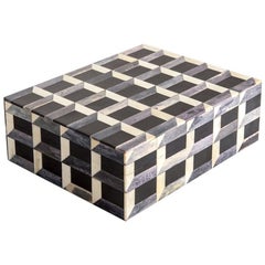 Black, Grey, White Three D Patterned Lidded Box, Indonesian, Contemporary
