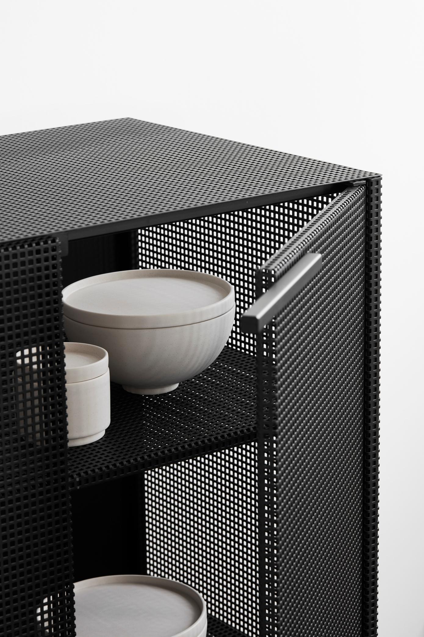 Modern Black Grid Cabinet by Kristina Dam Studio For Sale