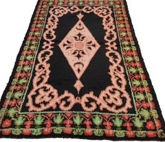 Black Ground Antique Ukrainian Cotton Rug with 18th Century Revivalist Pattern