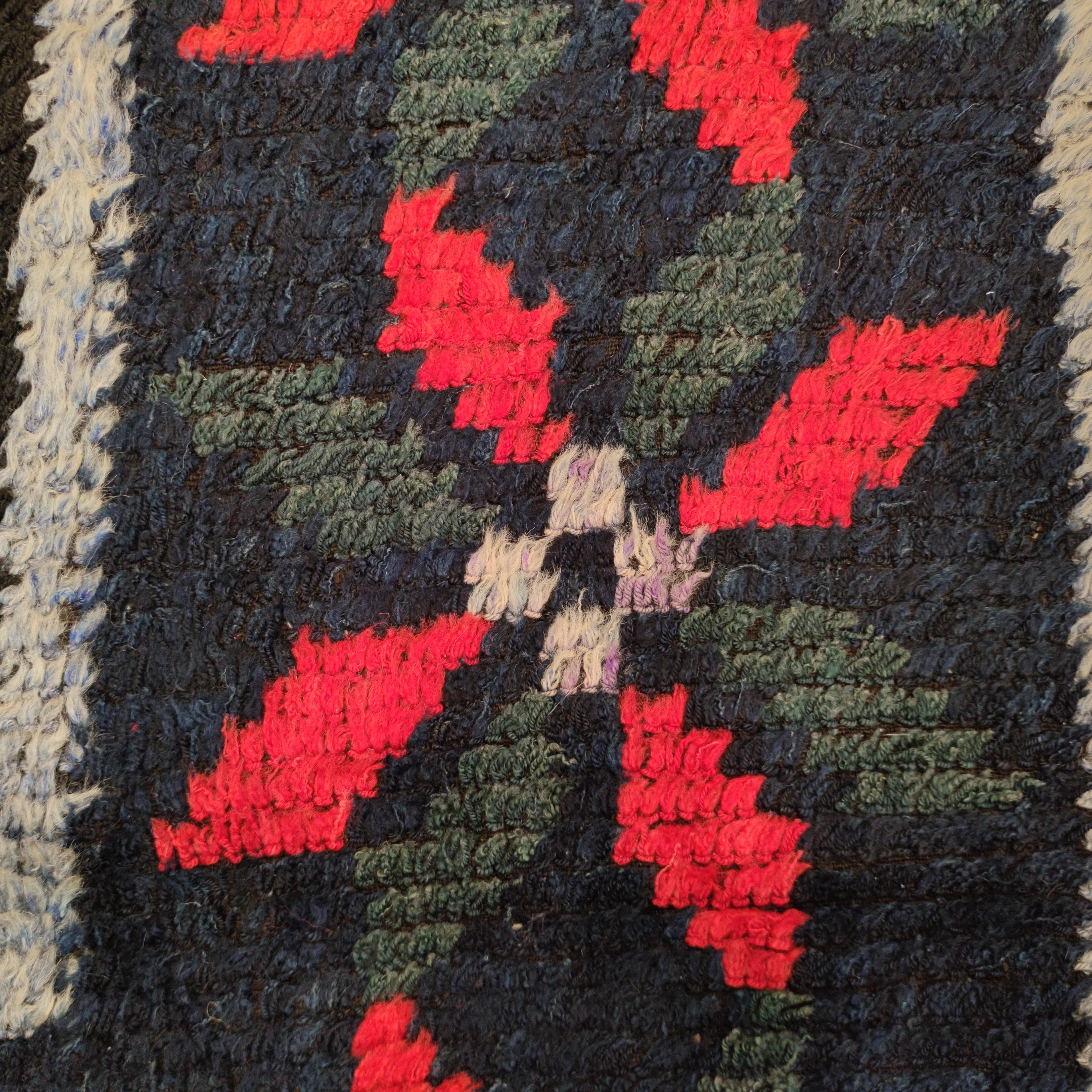 Hand-Knotted Black Ground Vintage Ukrainian Cotton Pile Square Rug with Eight-Pointed Stars For Sale
