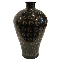 Black Ground with Hand Painted Circle Pattern Vase, China, Contemporary